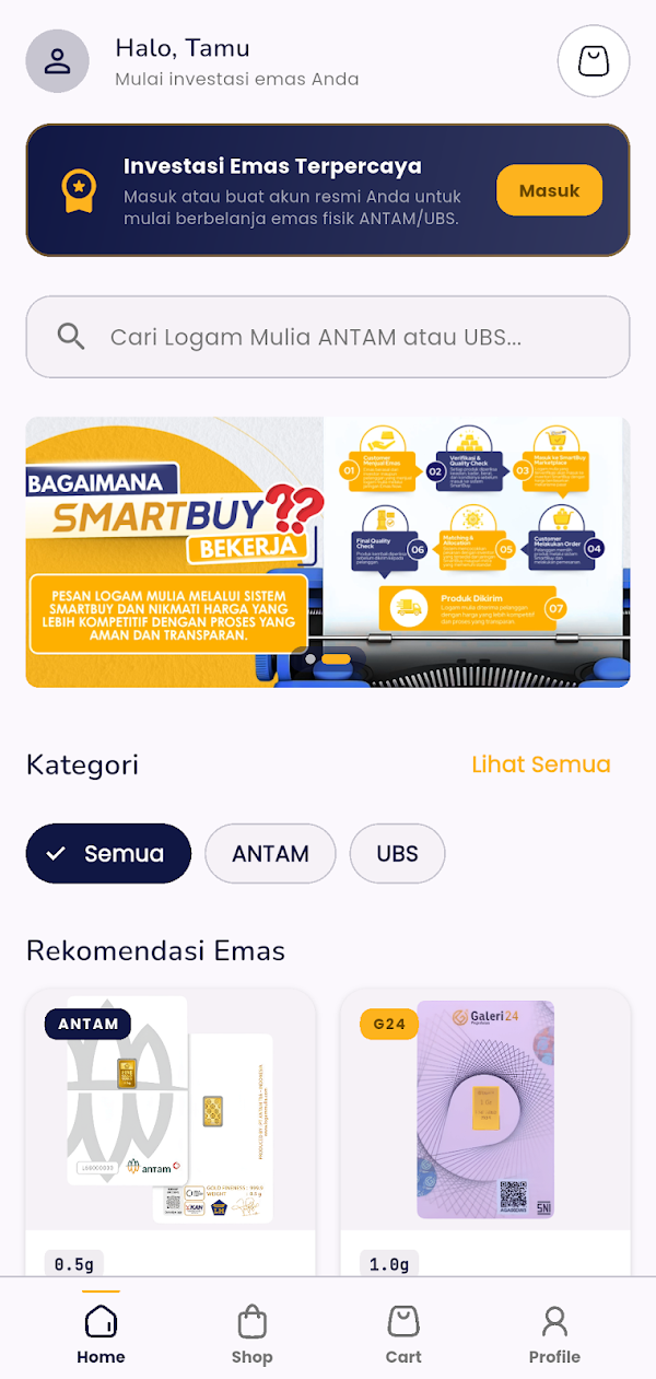 SmartBuy mobile home screen