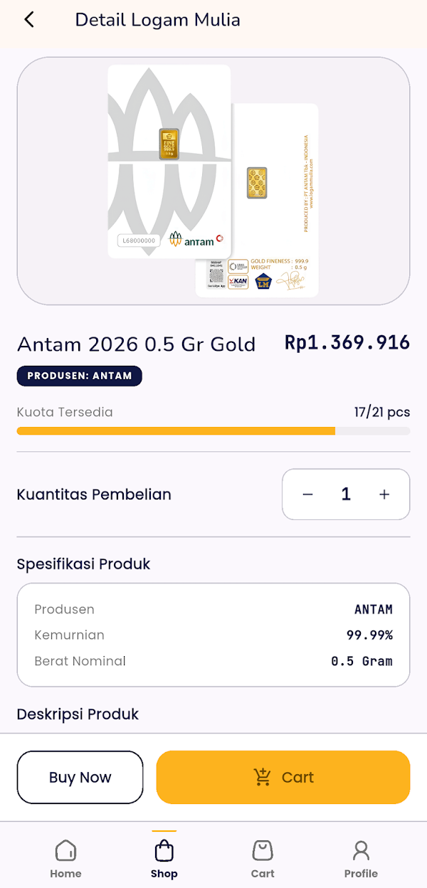 Gold product details and available purchase quota